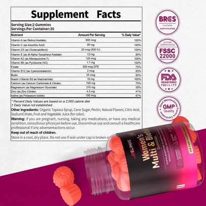 Redimas Multivitamin Gummies for Women, Chewable Adult Vitamin with Vitamins A, B, C, D, E, and Biotin, Gummy Format for Everyday Nutrient Inclusion RedimasBuy Supplements Australia