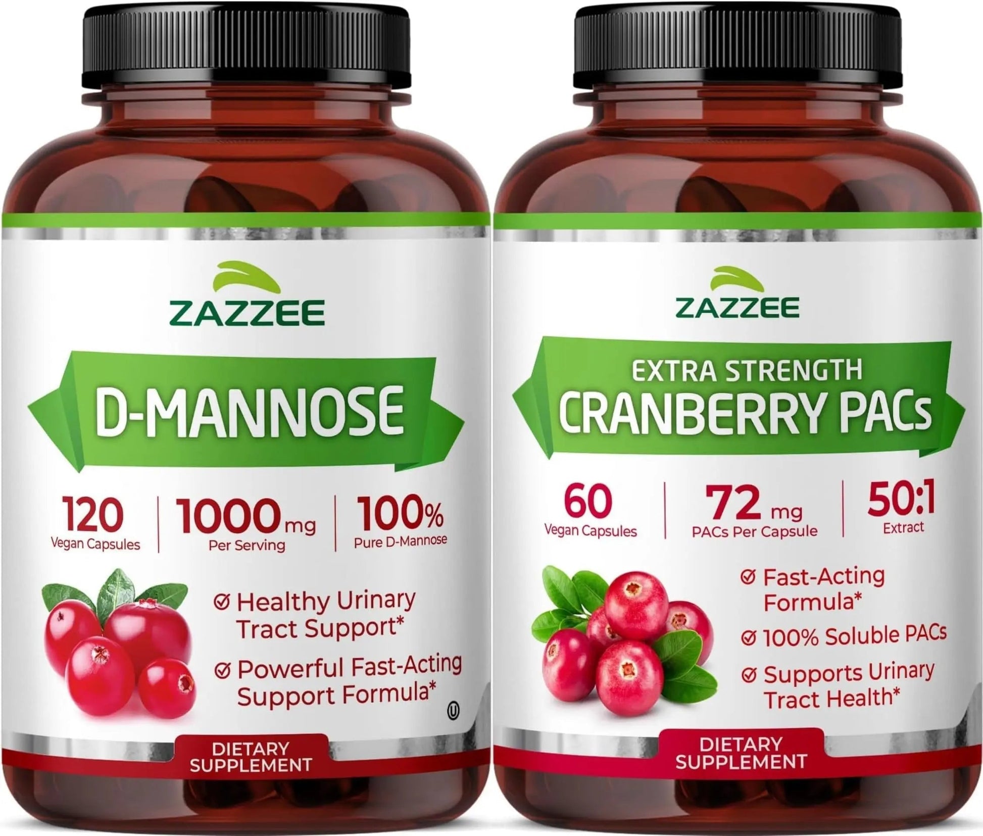 Zazzee Ultimate Urinary Tract Support Bundle | Super Concentrated Proanthocyanidin Cranberry Extract Capsules Plus D-Mannose 1000mg Capsules for UT & Bladder Cleansing (60 Servings Each) ZazzeeBuy Supplements Australia