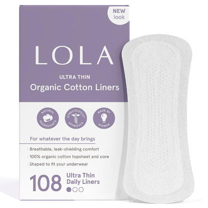 LOLA Ultra Thin Liners, 108 Count - Cotton Panty Liners for Women, Hypoallergenic Pads for Women