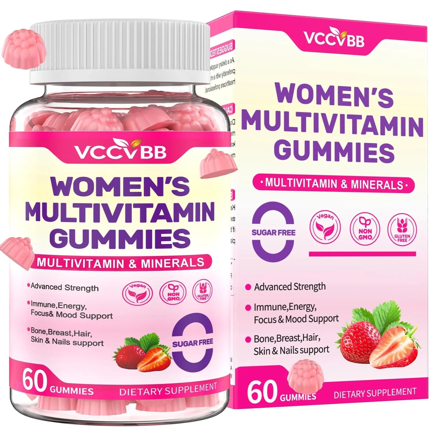 VCCVBB All-in-One Women's Multivitamin Gummies with Complete Vitamin & Mineral Complex, Herbal Blends for Energy, Overall Health VCCVBB