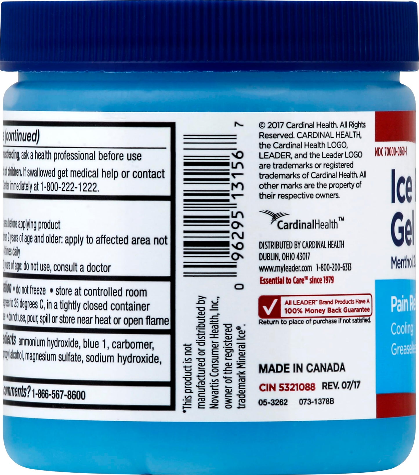 LEADER Ice Blue Gel Pain Relieving Greaseless Fast-Acting Topical Analgesic Cooling Therapy Muscle Joint Long-Lasting Relief Backache Arthritis Sports Injuries soothes Aches 8oz. Each (Pack of 5) LeaderBuy Supplements Australia