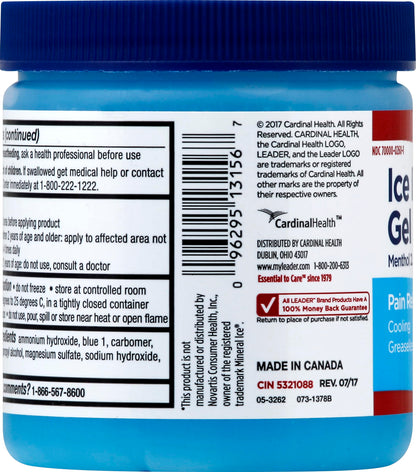 LEADER Ice Blue Gel Pain Relieving Greaseless Fast-Acting Topical Analgesic Cooling Therapy Muscle Joint Long-Lasting Relief Backache Arthritis Sports Injuries soothes Aches 8oz. Each (Pack of 5) LeaderBuy Supplements Australia