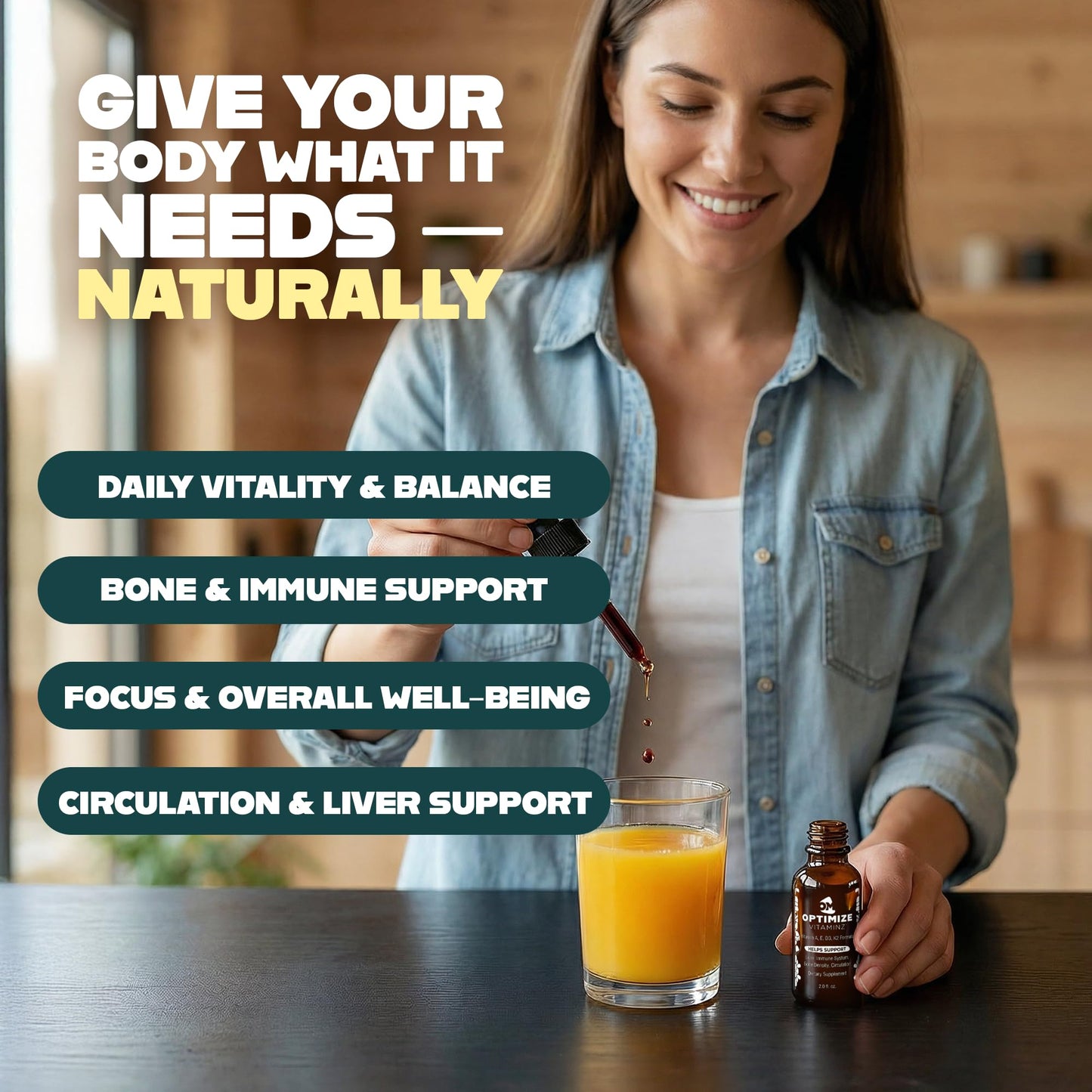 Optimize Vitaminz Liquid Vitamin D3 K2 Drops with Dandelion Root & Bilberry | Immune, Liver & Bone Support, MK-7 Formula, Fast Absorption Liquid Multivitamin, 30 Day Supply, 2 Fl Oz Optimize MineralsBuy Supplements Australia