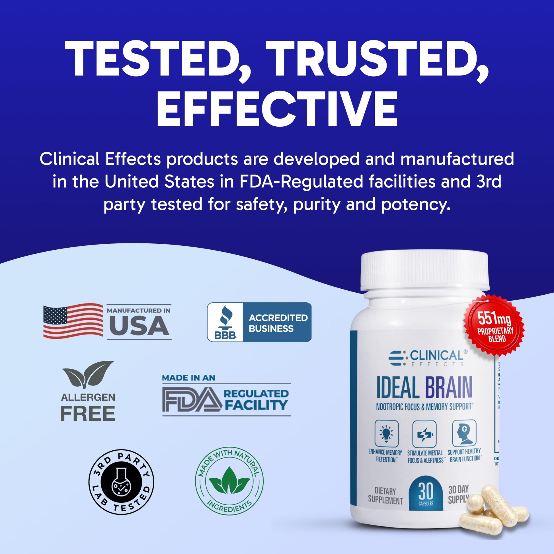 Clinical Effects Ideal Brain - Dietary Supplement for Nootropic Focus and Memory Support - 30 Capsules - B Vitamins, GABA, Alpha-GPC - Helps Support Mental Focus, and Optimal Brain Function Clinical EffectsBuy Supplements Australia