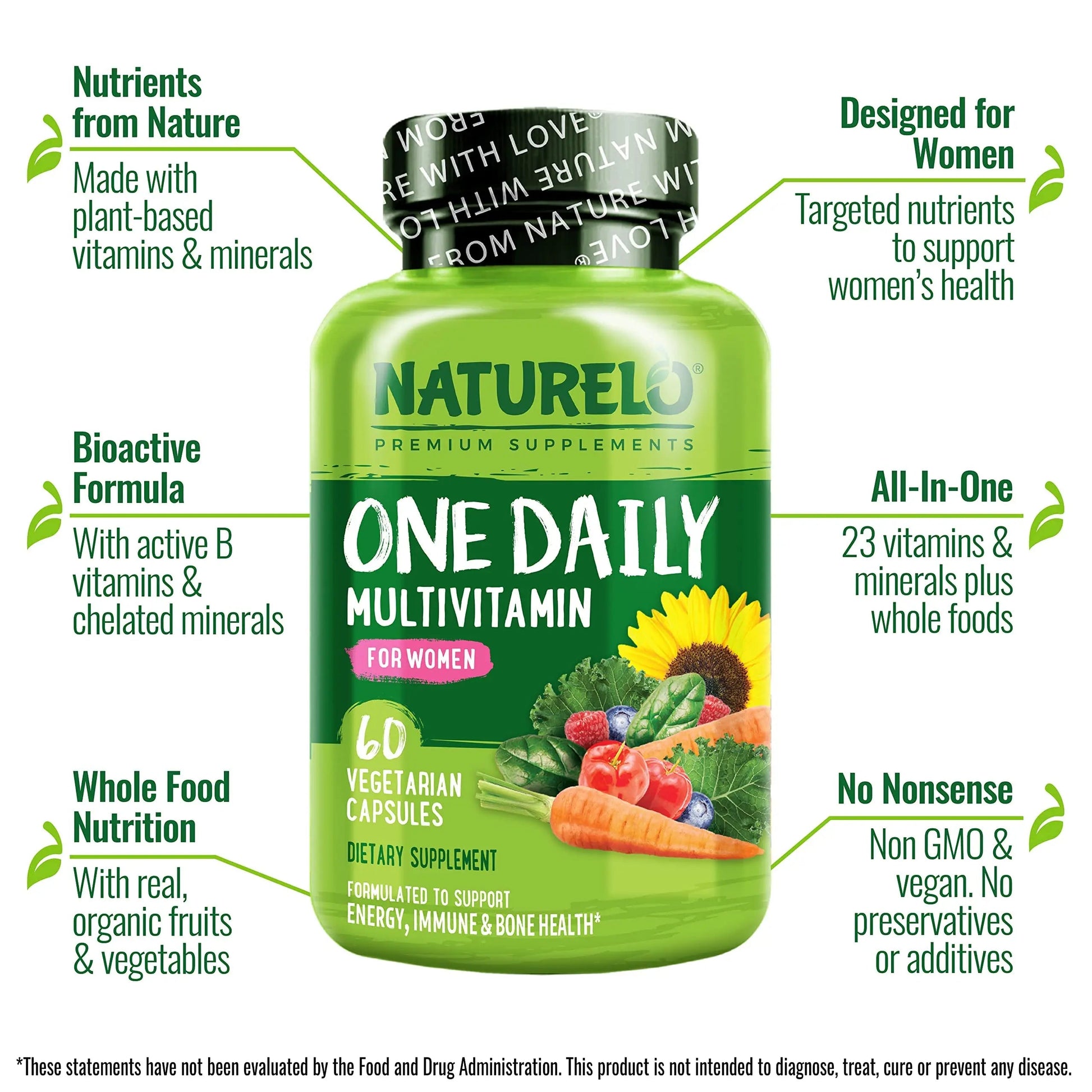 NATURELO One Daily Multivitamin for Women, 60 Capsules and One Daily Multivitamin for Men, 60 Capsules - 2 Month Supply Bundle NATURELO