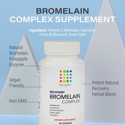 Bruizex Bromelain & Quercetin Recovery Complex - Post Surgery Recovery Bruising, Swelling Relief, Lymphatic Drainage - Post 360 lipo, BBL, Liposuction, Tummy Tuck - Non GMO - 60 Capsules BruizexBuy Supplements Australia