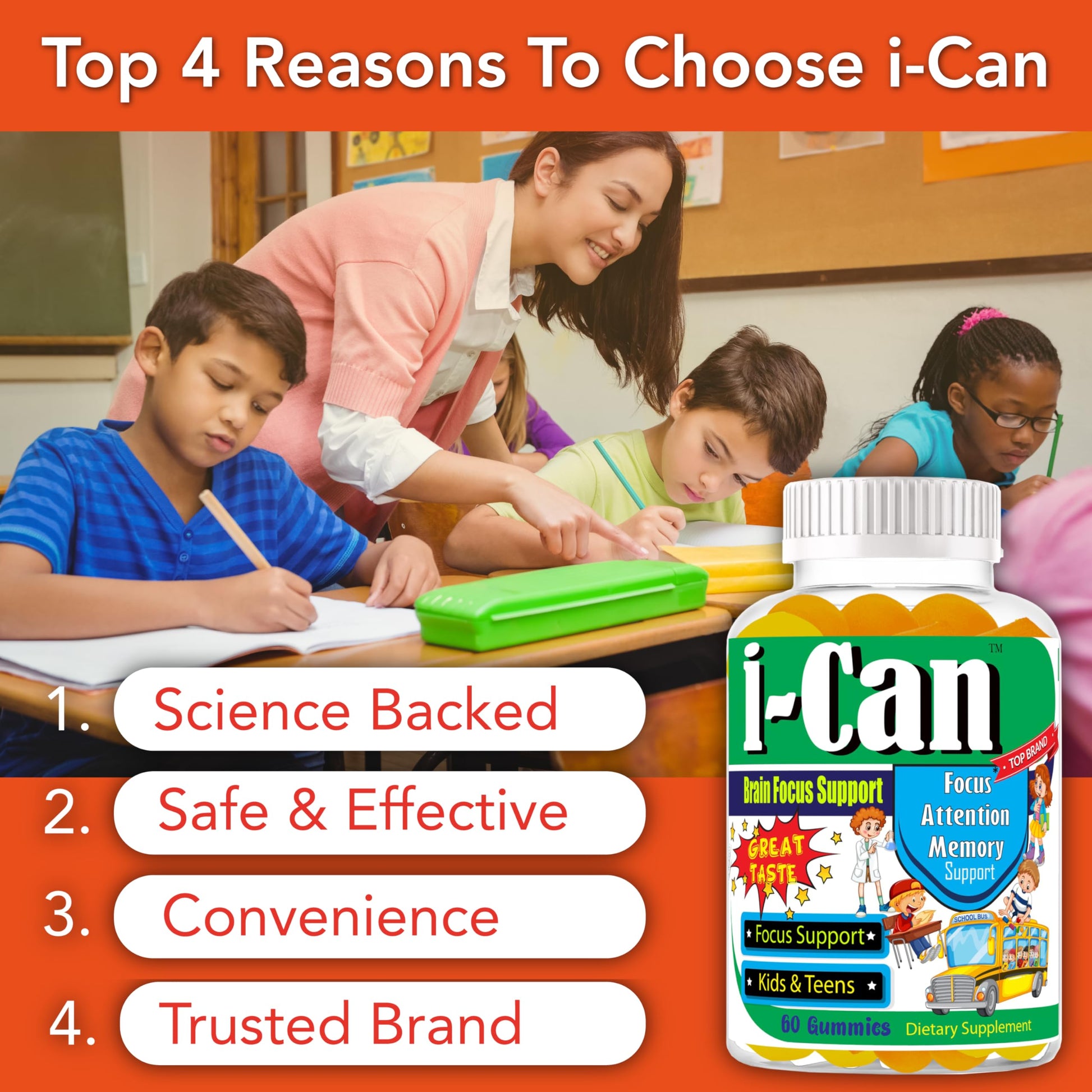 I-Can Focus Gummies for Kids & Teens, Omega 3 Gummies with DHA & EPA, Brain Health, Memory, Attention Support, Teen Brain Focus Vitamins, Non-Fishy Taste, Low Sugar, 60 Count Celebrity LifeStyle ProductBuy Supplements Australia