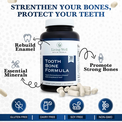 Living Well with Dr. Michelle Tooth & Bone Formula - Supplement with Calcium for Bone Strength & Tooth Enamel Support, D3 + K2, 120 Capsules, Non-GMO, Gluten-Free Living Well with Dr. MichelleBuy Supplements Australia