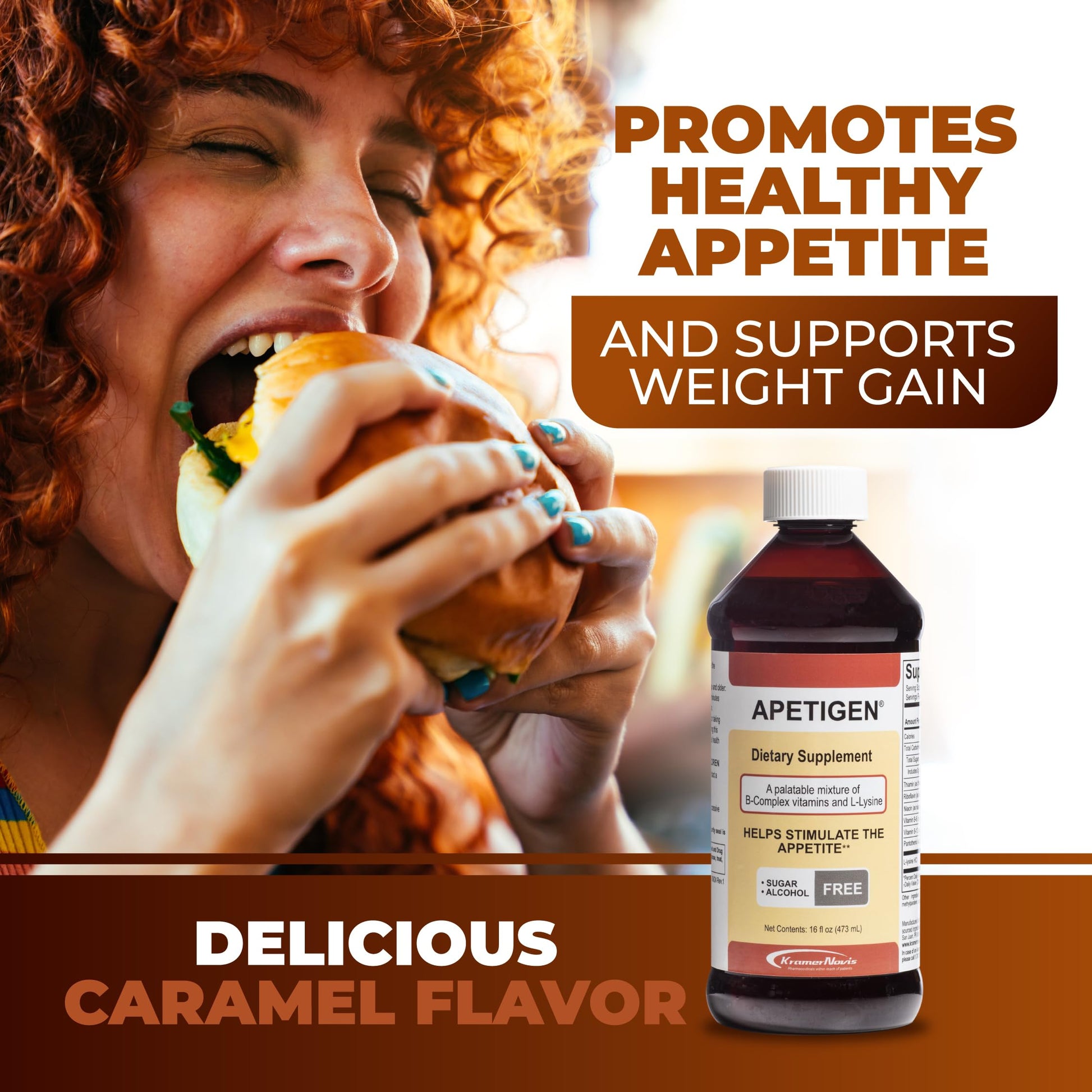 Apetigen Appetite Stimulant for Kids & Adults – Vitamin B-Complex with L-Lysine Liquid – Sugar Free Weight Gain Supplement for Picky Eaters – Caramel Flavor, 16oz ApetigenBuy Supplements Australia