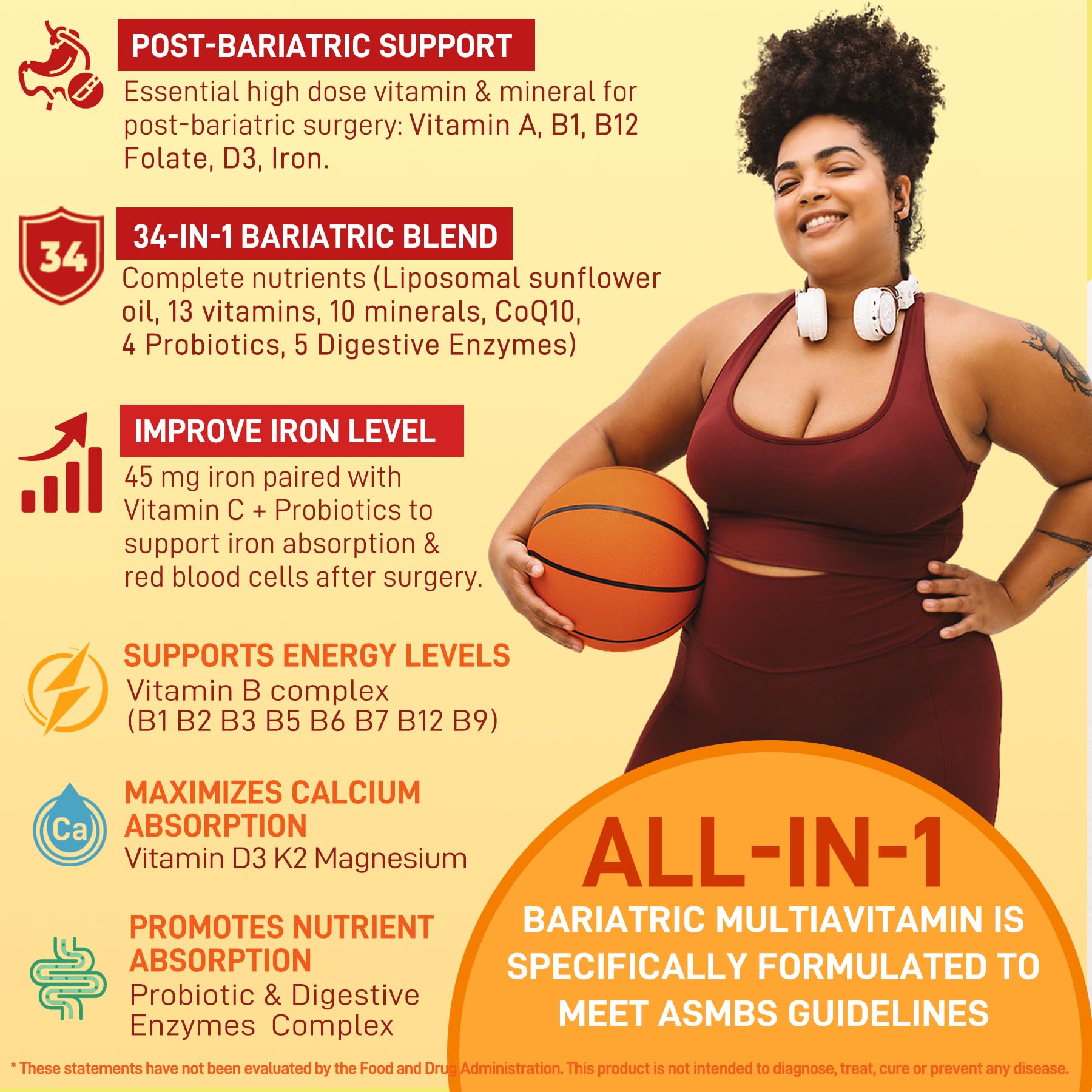 Liposomal Methylated Bariatric Multivitamin Gummies with Iron for Women & Men, High Absorption Multivitamin w/CoQ 10, Probiotic, Digestive Enzymes Support Gastric Bypass & Sleeve Recover, Energy,1Pack NextdiaBuy Supplements Australia