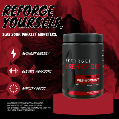 Reforged Pre-Forged L Theanine Pre Workout Powder Drink | Nootropic Nitric Oxide Energy Pump Supplement | Beta-Alanine, L-Citrulline, & Caffeine | 30 Servings (Tropical Fruit Punch)