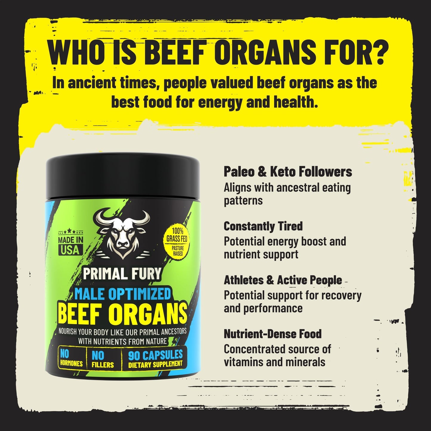 Grass Fed Beef Organ Supplement for Men - Male Optimization Pills - 6 Vital Beef Organs to Drive Prostate Health & Peak Performance, Made in USA, 90 Capsules (2 Pack) PRIMAL FURYBuy Supplements Australia