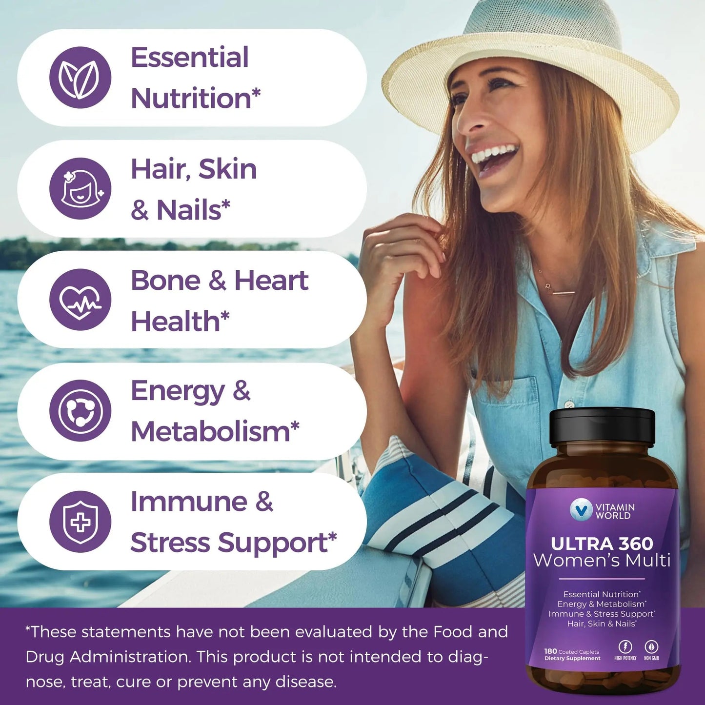 Vitamin World Ultra 360 Multivitamin for Women, Women's Multivitamin with Herbs & Collagen for Hair, Skin & Nails, Supplement with Iron, Vitamin A, B, C, D, E Vitamin World