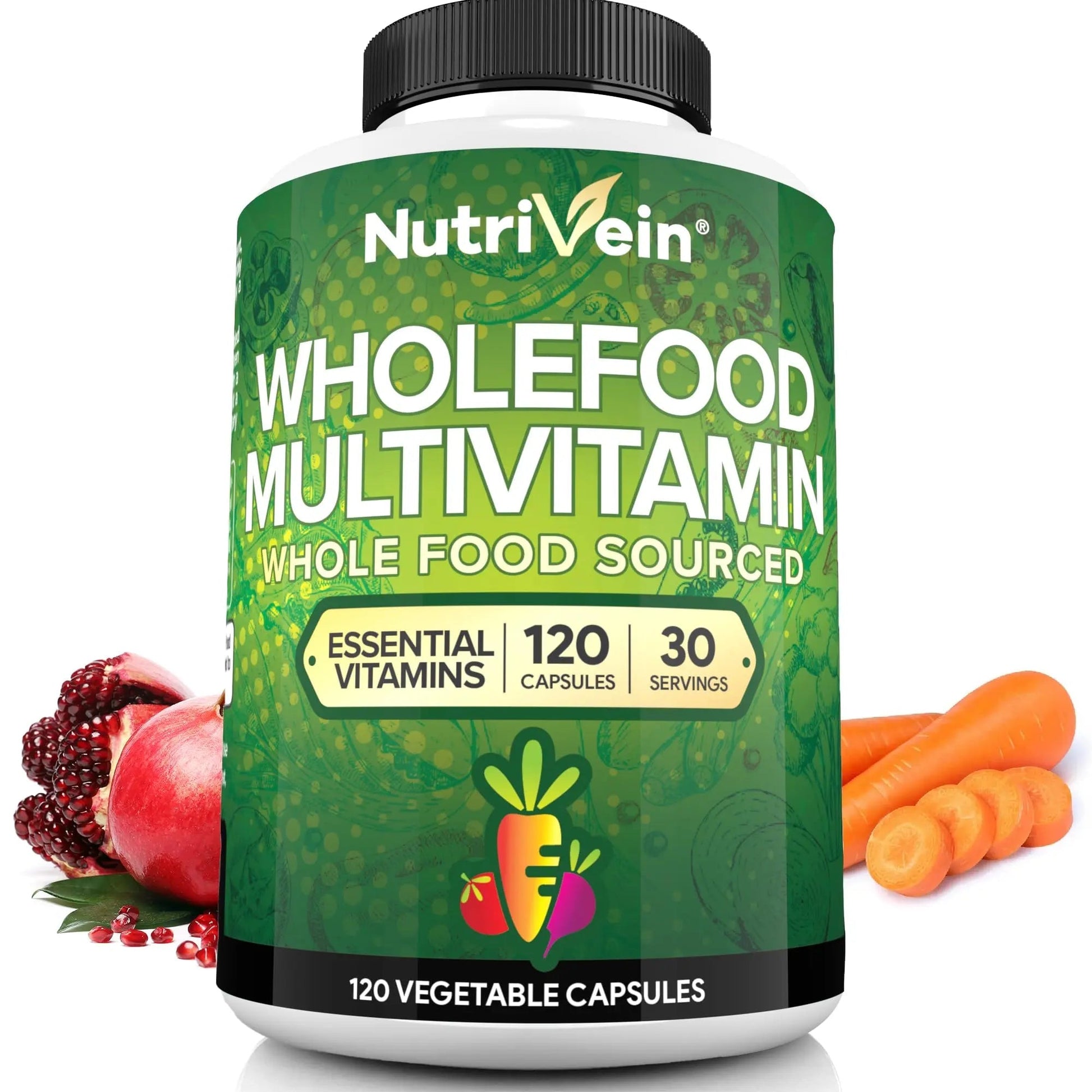 Nutrivein Whole Food Multivitamin for Men & Women – 120 Vegan Multivitamin Caps for Adults – Daily Energy, Immune & Heart Support NutriveinBuy Supplements Australia