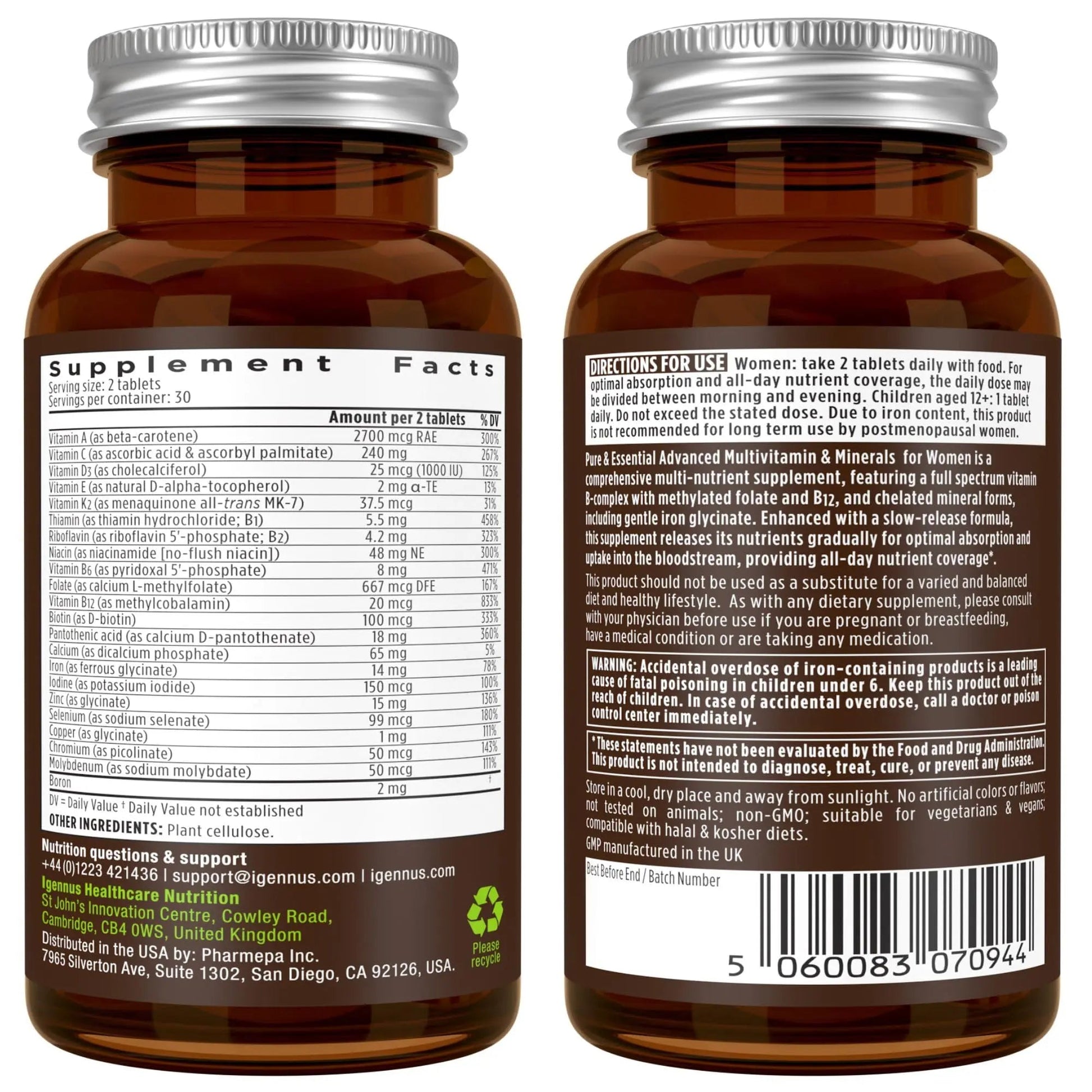 Multivitamin & Minerals for Women + Advanced Kids Multivitamin Gummy Vegan Bundle, with Methylated B-Vitamins, Vitamin A, C, D3 & E Igennus Healthcare Nutrition