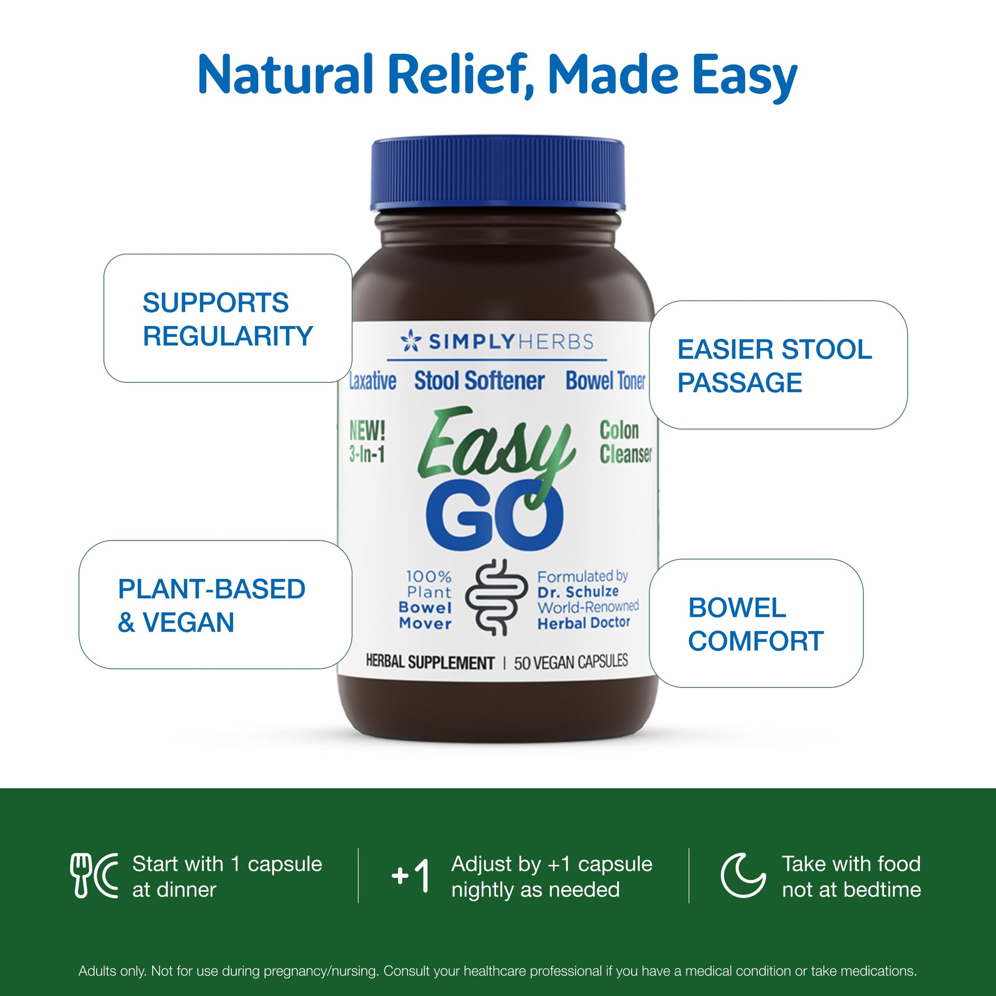 Simply Herbs Easy Go Bowel Mover - Adult Cleansing Supplement for Colon Health Support - Bowel Movement Aid - Stool Softener - Daily-Use Laxative - Plant-Based Ingredients - Vegan - 100 Count (2 Pack) Dr. Schulze'sBuy Supplements Australia