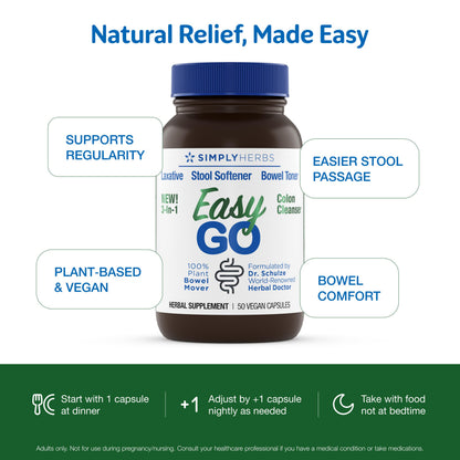 Simply Herbs Easy Go Bowel Mover - Adult Cleansing Supplement for Colon Health Support - Bowel Movement Aid - Stool Softener - Daily-Use Laxative - Plant-Based Ingredients - Vegan - 100 Count (2 Pack) Dr. Schulze'sBuy Supplements Australia