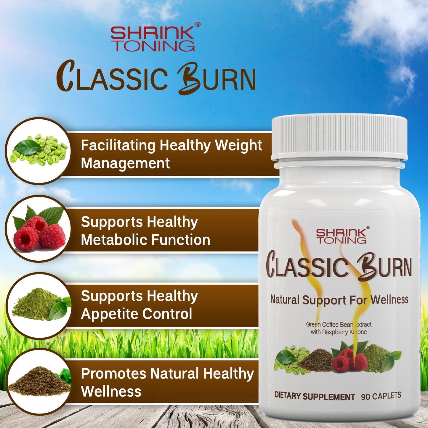 shrink Classic Burn - Pure Green Coffee Bean Extract and Raspberry Ketones with 45% shrinkBuy Supplements Australia