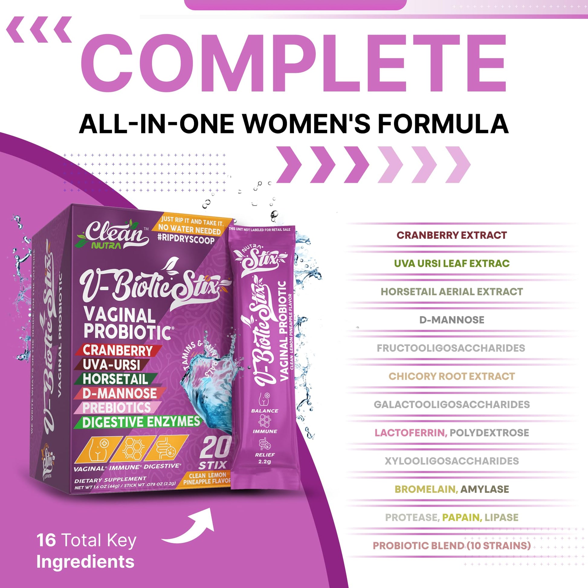 Clean Nutraceuticals Vaginal Probiotics for Women with Cranberry Extract, D-Mannose, Prebiotics, pH Balance for Women, Vaginal Health – Womens Probiotic Alternative to Gummies - 20 Stix Clean NutraceuticalsBuy Supplements Australia