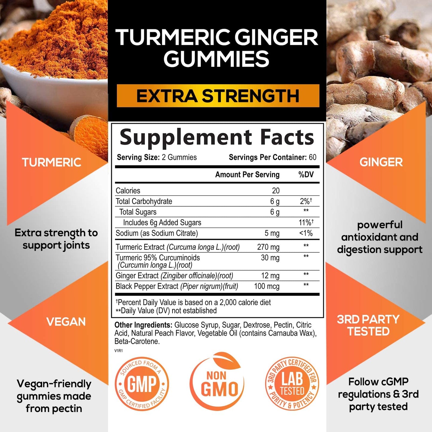 Turmeric Ginger Gummies - Vegan Turmeric Curcumin Gummy with 95% Curcuminoids Nature's NutritionBuy Supplements Australia