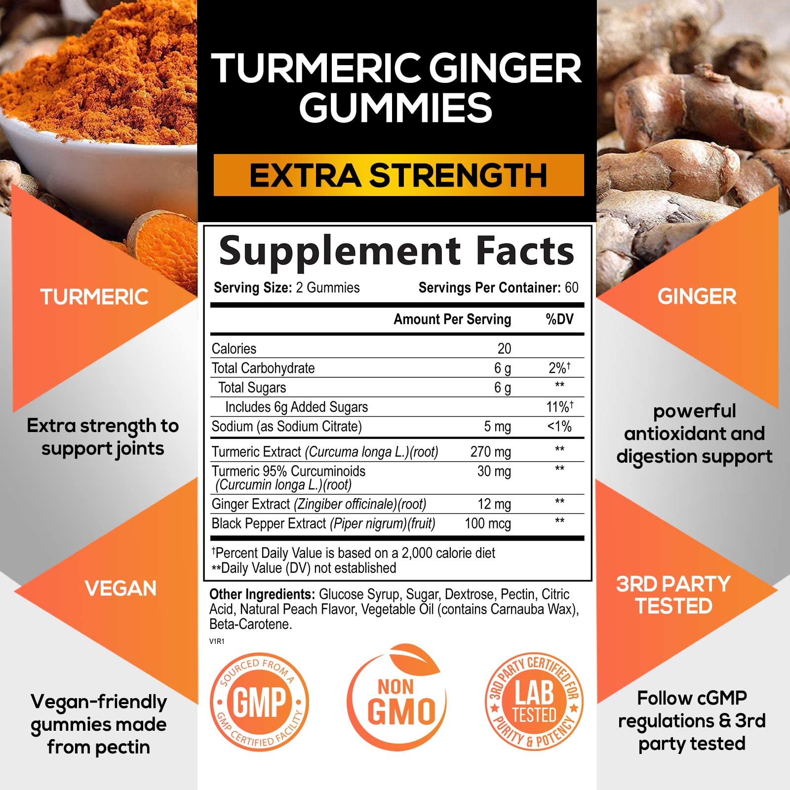 Turmeric Ginger Gummies - Vegan Turmeric Curcumin Gummy with 95% Curcuminoids Nature's NutritionBuy Supplements Australia