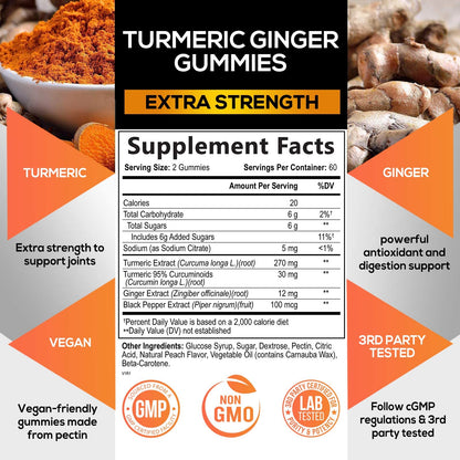 Turmeric Ginger Gummies - Vegan Turmeric Curcumin Gummy with 95% Curcuminoids Nature's NutritionBuy Supplements Australia