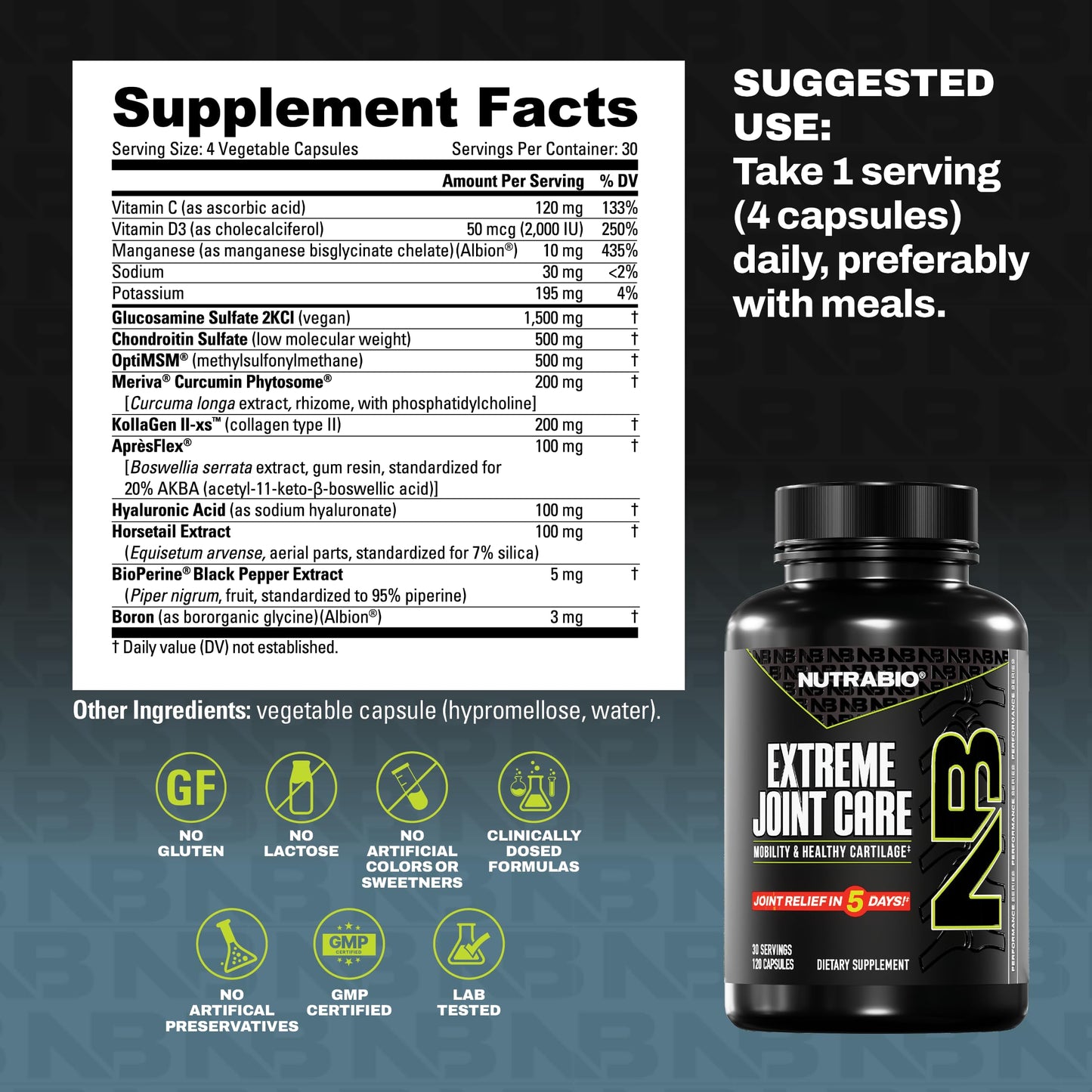 NutraBio Extreme Joint Care - Joint Support Supplement - Joint Health Supplement, Supports Joints, Mobility, and Cartilage - 120 Capsules NutraBioBuy Supplements Australia