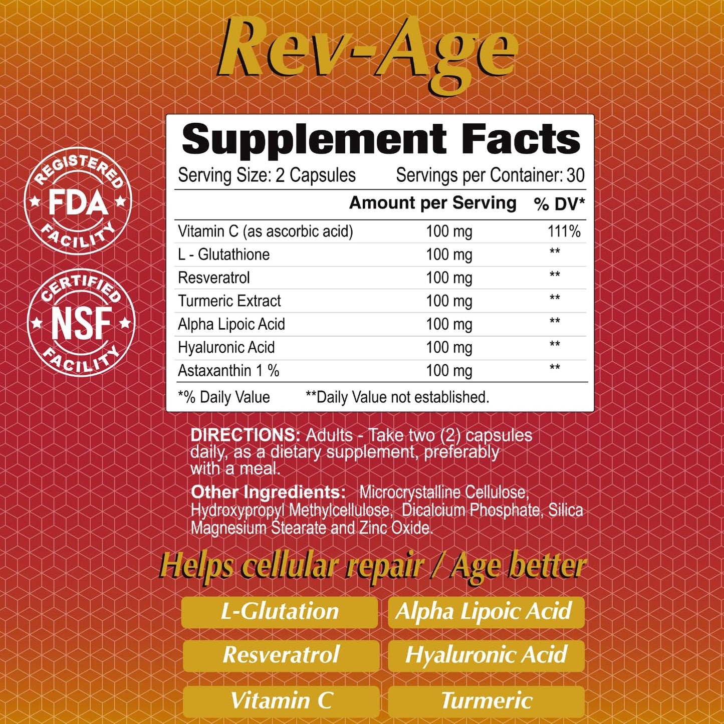 ALFA VITAMINS Rev-Age Cellular Repair Supplement for Anti-Aging & Immune System Support - 60 Capsules ALFA VITAMINSBuy Supplements Australia