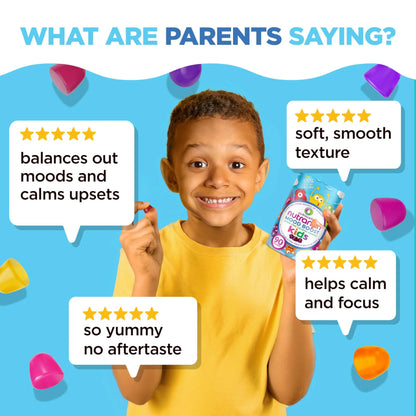 NUTRAMIN Kids Mood Boost Vegan Vitamin Gummy: Calming Magnesium Citrate Supplement for Children with Ashwagandha & Vitamin B Complex to Relax & Focus Nutracelle