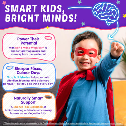Kids Brain Gummies with Lion's Mane Mushroom, Methyl B6, B9, B12, Supper Greens, Lutein, Brain Booster Supplement for Focus & Attention, Cognitive Function, Vision & Energy, Sugar Free, Vegan 2 Pack NextdiaBuy Supplements Australia