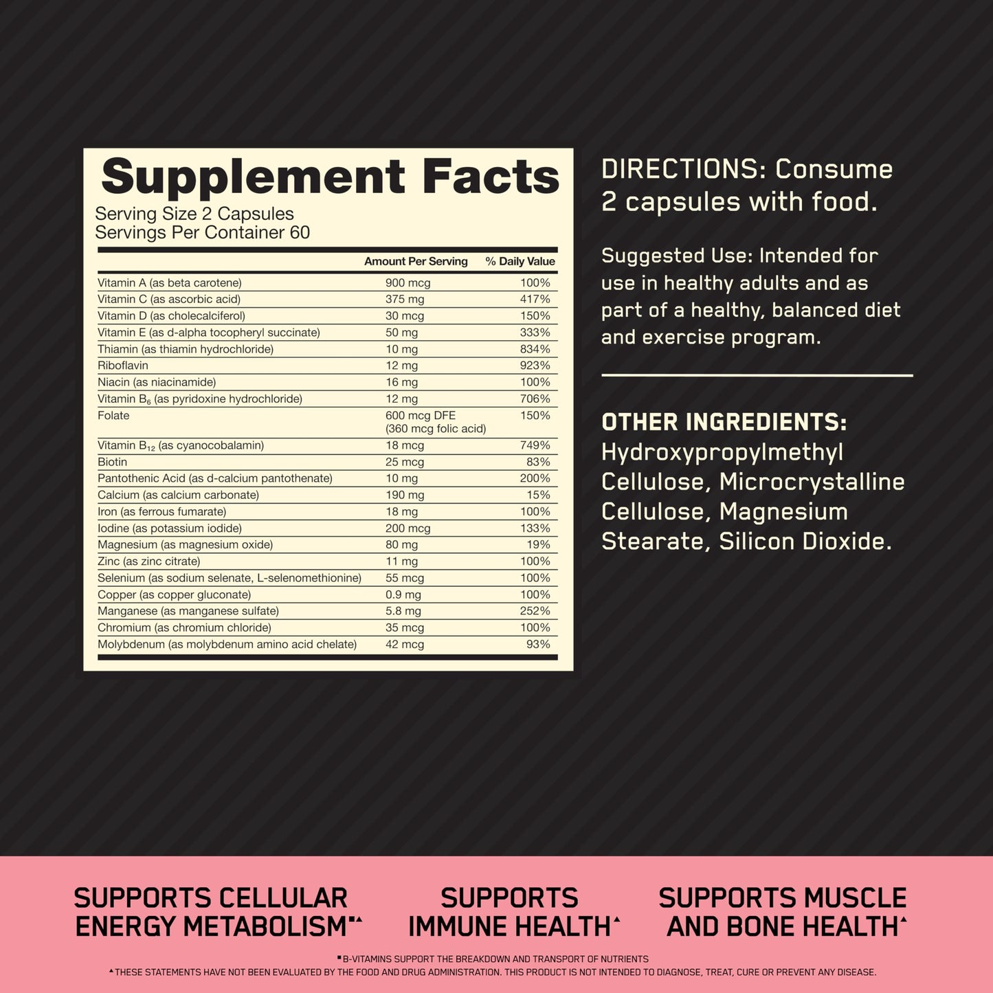 Optimum Nutrition Opti-Women, Vitamin C, Zinc and Vitamin D for Immune Support Womens Daily Multivitamin Supplement with Iron, Capsules, 120 Count