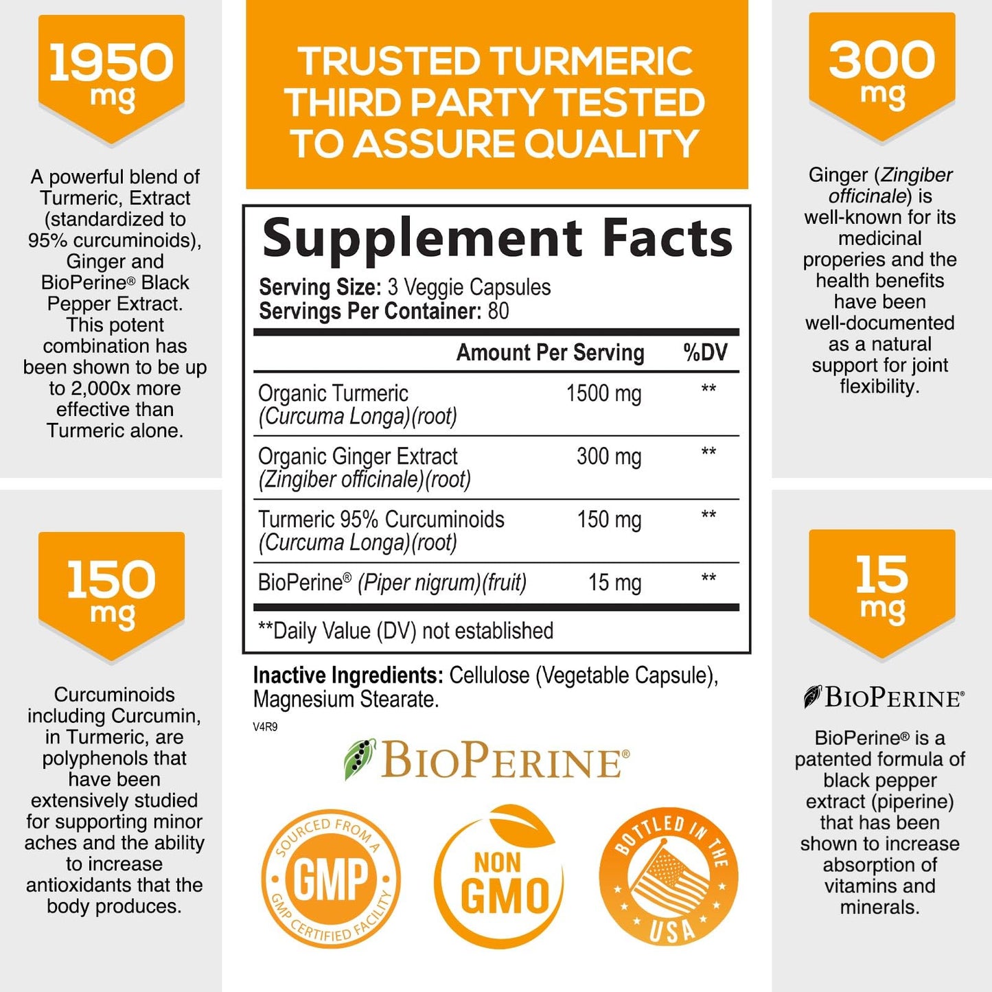 Turmeric Curcumin with BioPerine & Ginger 95% Standardized Curcuminoids 1950mg Nature's NutritionBuy Supplements Australia
