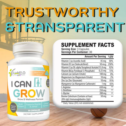 Fawelo I Can Grow Day-Time for Kids 10+ & Teens | Growth & Development Support with L-Arginine, Colostrum, Calcium, D3, Magnesium, Zinc | FaweloBuy Supplements Australia