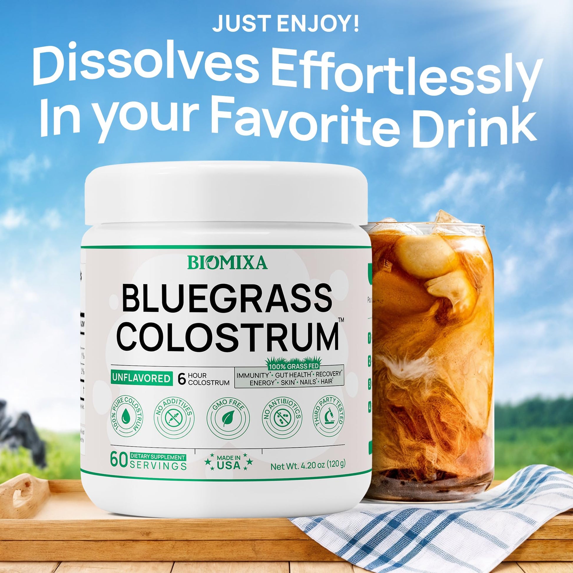Bovine Colostrum Supplement - 100% Pure Whole Colostrum Powder - Grass-Fed, Unflavored, No Additives, Gut & Immune Support, Natural IgG, 60 Servings - Made in USA Bluegrass ColostrumBuy Supplements Australia