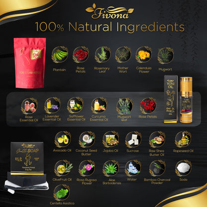 Fivona 4-in-1 Feminine Care Kit, Yoni Oil, Yoni Soap, Yoni Steaming Pot and Red Premium V Steam Herbs FIVONABuy Supplements Australia