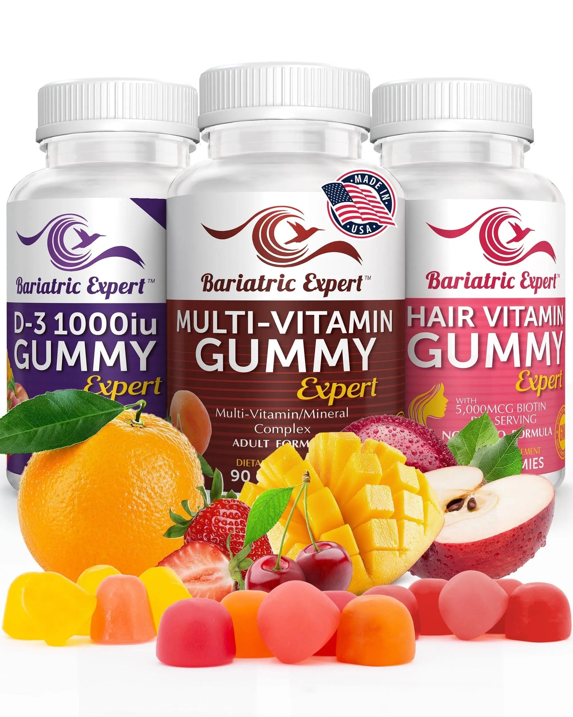 Bariatric Multivitamin 3 Pack, Multivitamin Gummy 90 Chews. - D3 Gummies 90 Chew - Hair Vitamin Gummy 60 Chews. Bariatric Food Expert