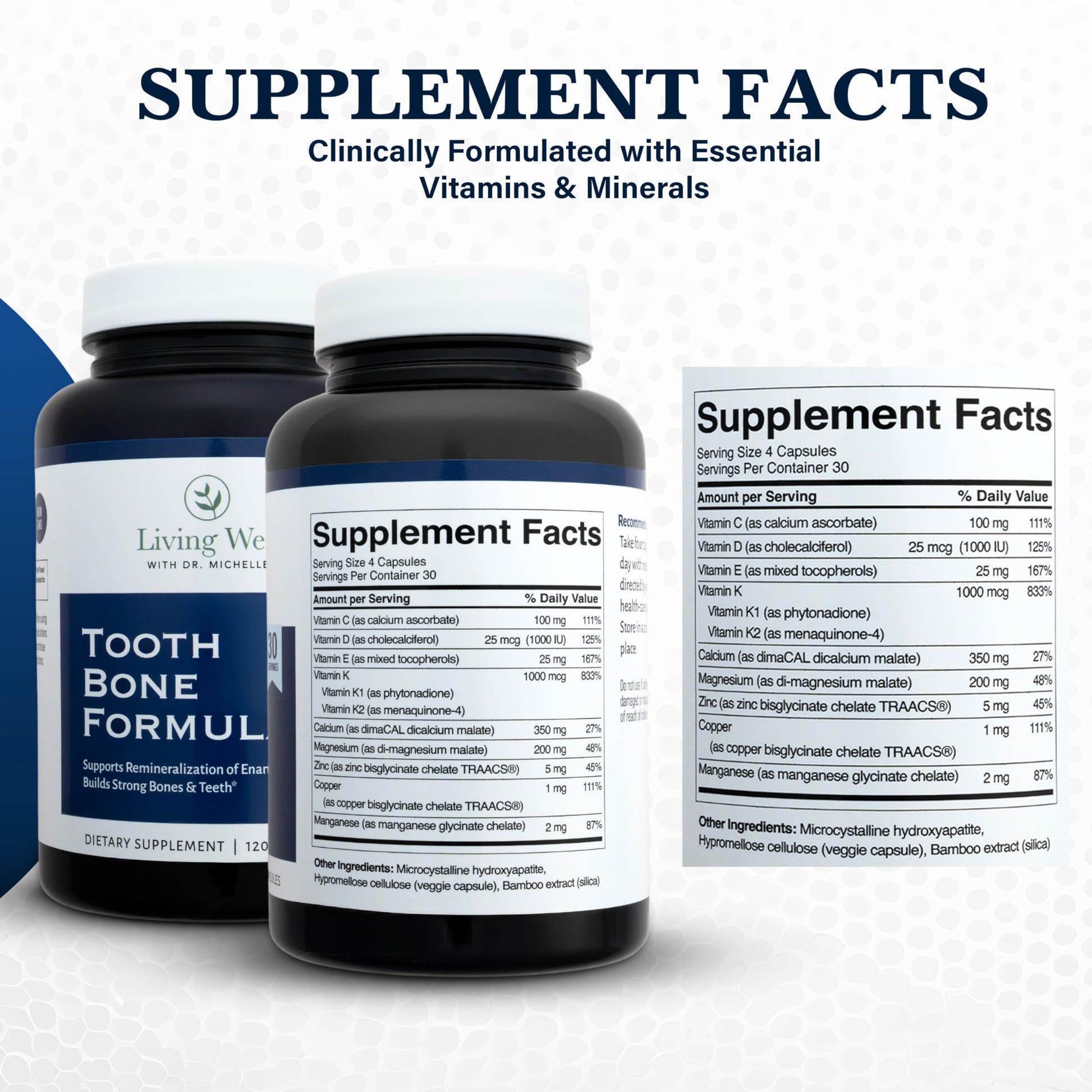 Living Well with Dr. Michelle Tooth & Bone Formula - Supplement with Calcium for Bone Strength & Tooth Enamel Support, D3 + K2, 120 Capsules, Non-GMO, Gluten-Free Living Well with Dr. MichelleBuy Supplements Australia