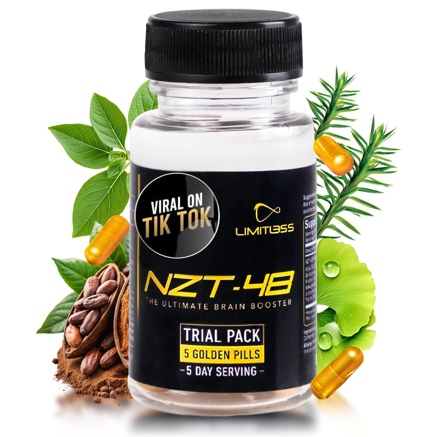 Nootropic Premium Brain Booster - Brain Supplement for Memory + Focus + Natural Energy - Caffeinated, Phosphatidylserine, Vitamins B6 B12-5ct Capsules - Travel Pack NZT-48Buy Supplements Australia