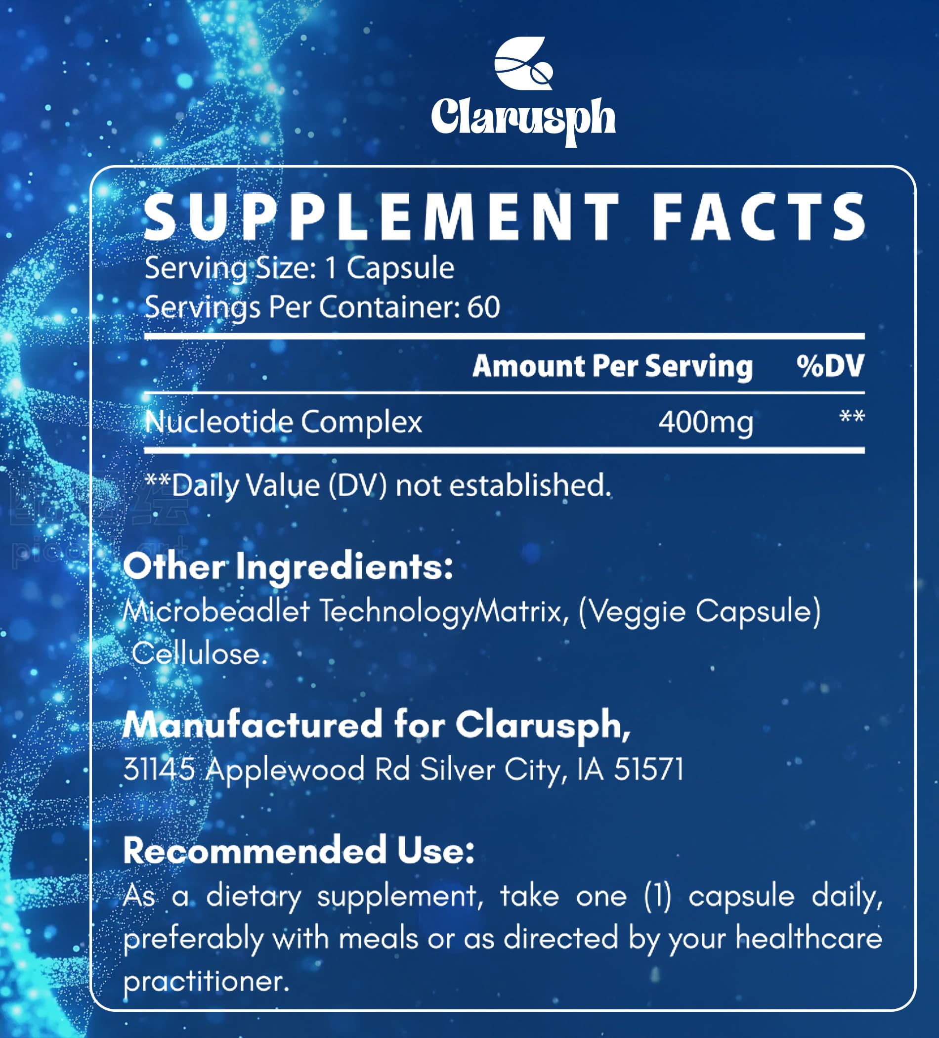 Clarusph Immunity* Supplement, Immune* Nucleotide Complex Blend 400mg Including AMP, CMP, GMP, UMP, Nucleo Immune*, 120 Capsules ClarusphBuy Supplements Australia