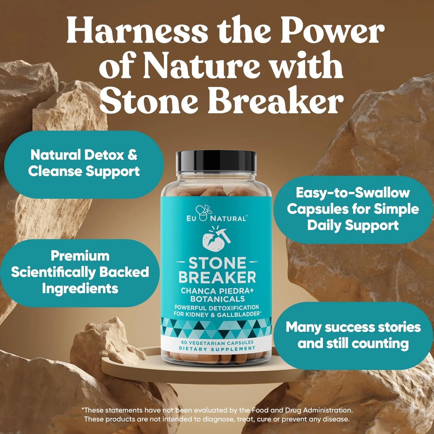 Chanca Piedra Stone Breaker - The Original Stone Breaking Formula with Celery Seed & Parsley - Supports Kidney, Gallbladder & Urinary Tract Cleansing to Help Flush Impurities - 60 Vegetarian Capsules Eu NaturalBuy Supplements Australia