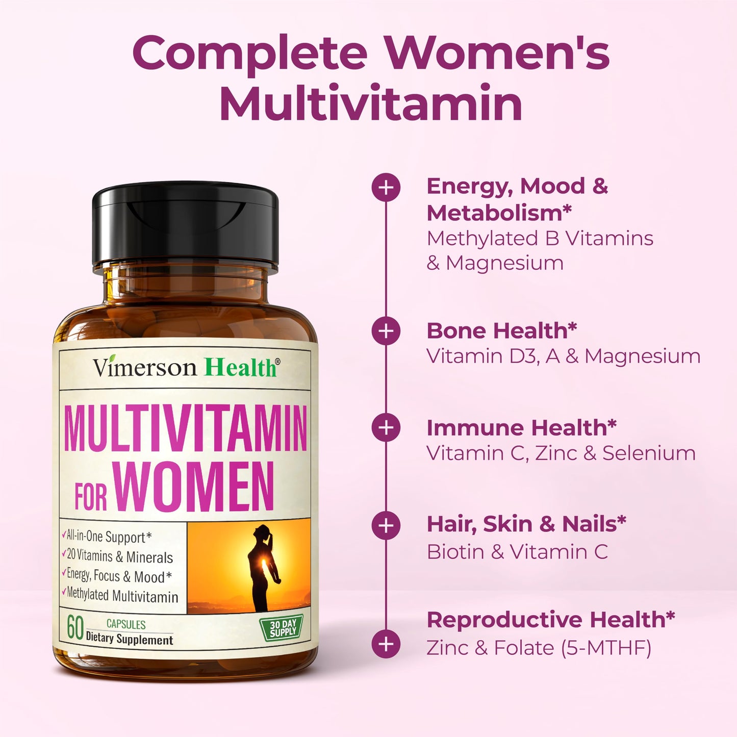 Multivitamin for Women – Methylated Womens Multivitamins & Multiminerals Capsules with Vitamin B12, A, D, C, Zinc, Magnesium Vimerson HealthBuy Supplements Australia