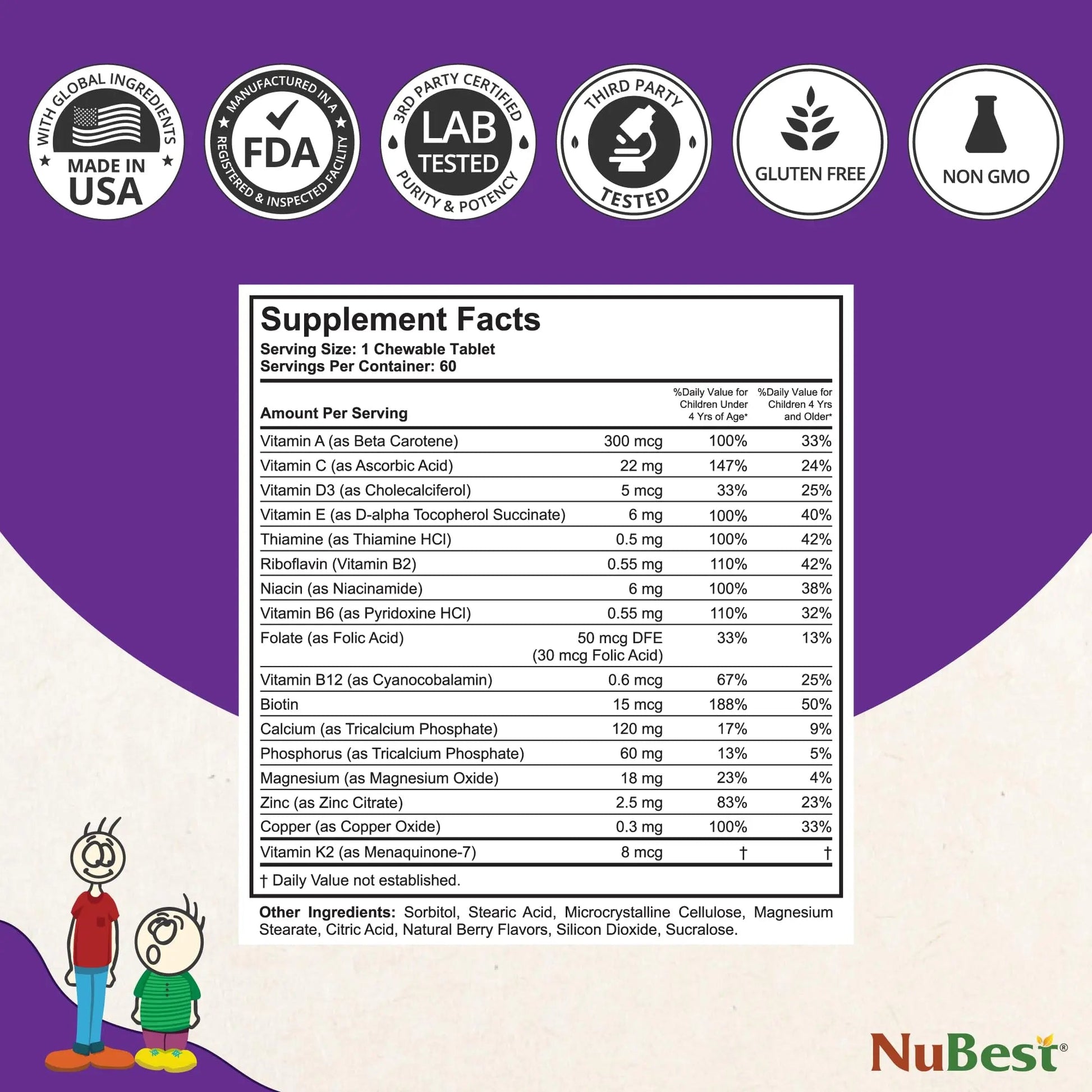 NuBest Tall Kids - Multivitamins & Minerals for Age 2 to 9 - Bone Strength & Immunity Support - Helps Kids, Toddlers Healthy NuBest