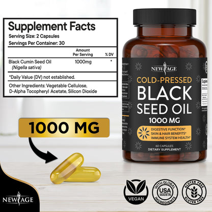 Black Seed Oil Softgel Capsules - Premium Cold-Pressed Nigella Sativa Producing Pure NEW AGEBuy Supplements Australia