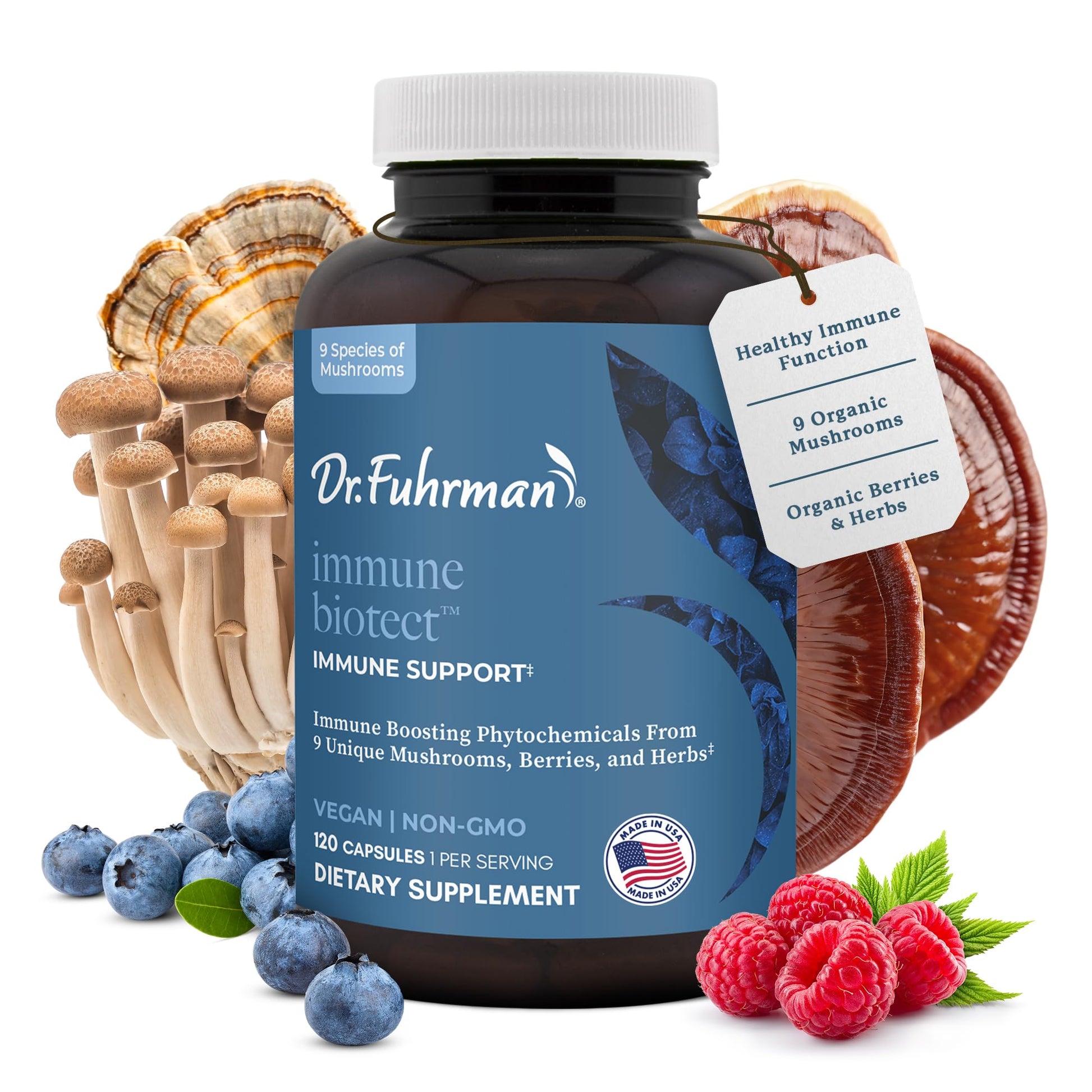 Dr. Fuhrman All Natural Immune Support Supplement | Whole-Food Derived Vitamin for Immunity Defense | Organic Mushrooms, & Berries | Organic Lion’s Mane, Maitake, Reishi, and Elderberry | 120 Caps Dr. FuhrmanBuy Supplements Australia
