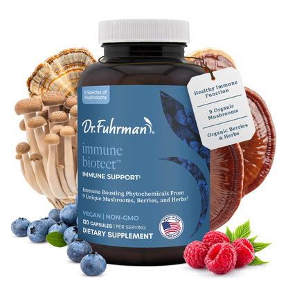Dr. Fuhrman All Natural Immune Support Supplement | Whole-Food Derived Vitamin for Immunity Defense | Organic Mushrooms, & Berries | Organic Lion’s Mane, Maitake, Reishi, and Elderberry | 120 Caps Dr. FuhrmanBuy Supplements Australia