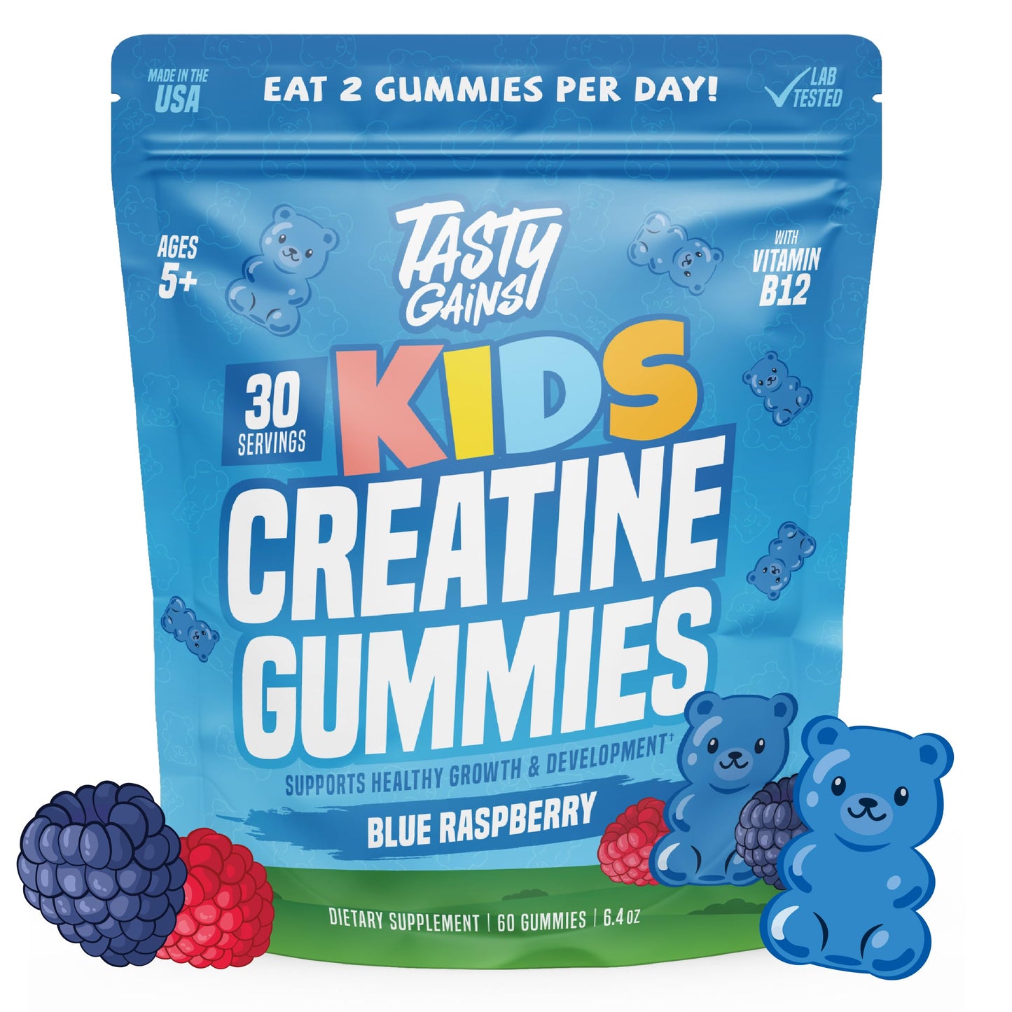 TASTY GAINS Kids & Teen Creatine Gummies with Vitamin B12 for Growth Support, Easy Chew Daily Supplement, Gummy Vitamins for Kids and Teens, Ages 5+ TASTY GAINSBuy Supplements Australia