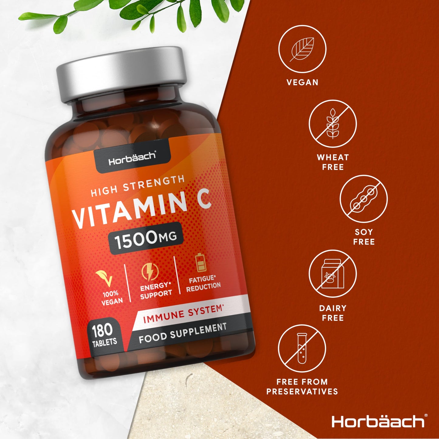 Vitamin C Tablets 1500mg | 180 Count | High Strength Vegan Supplement | No Artificial HorbäachBuy Supplements Australia