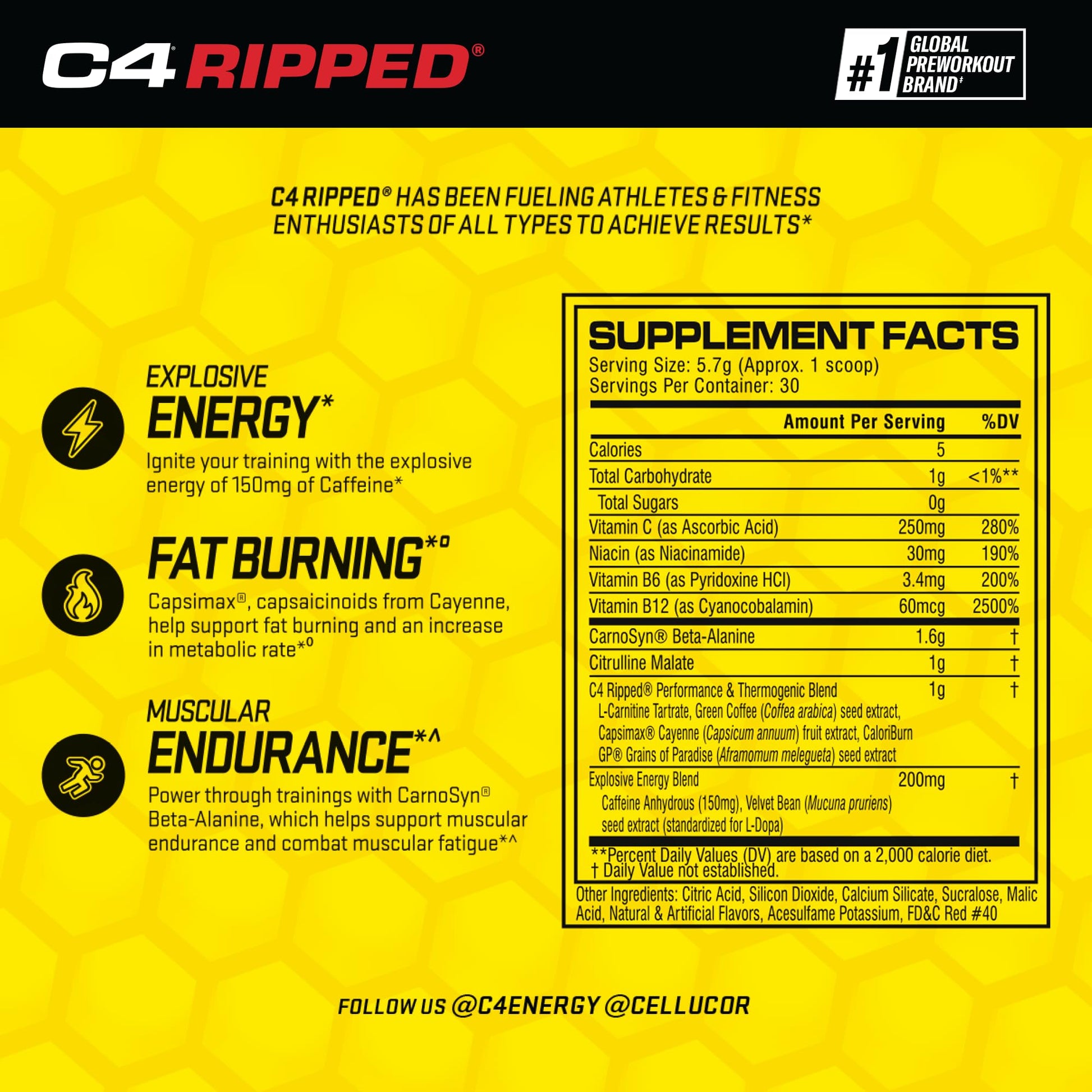 Cellucor C4 Ripped Pre Workout Powder Cherry Limeade | Creatine Free + Sugar Free CellucorBuy Supplements Australia