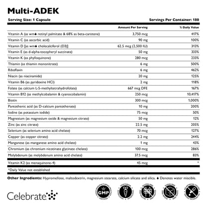 Celebrate Vitamins Multi ADEK, Iron Free – Daily Bariatric Multivitamin, High Level of Vitamins A, D, E, K & B12 Celebrate Bariatric SupplementsBuy Supplements Australia