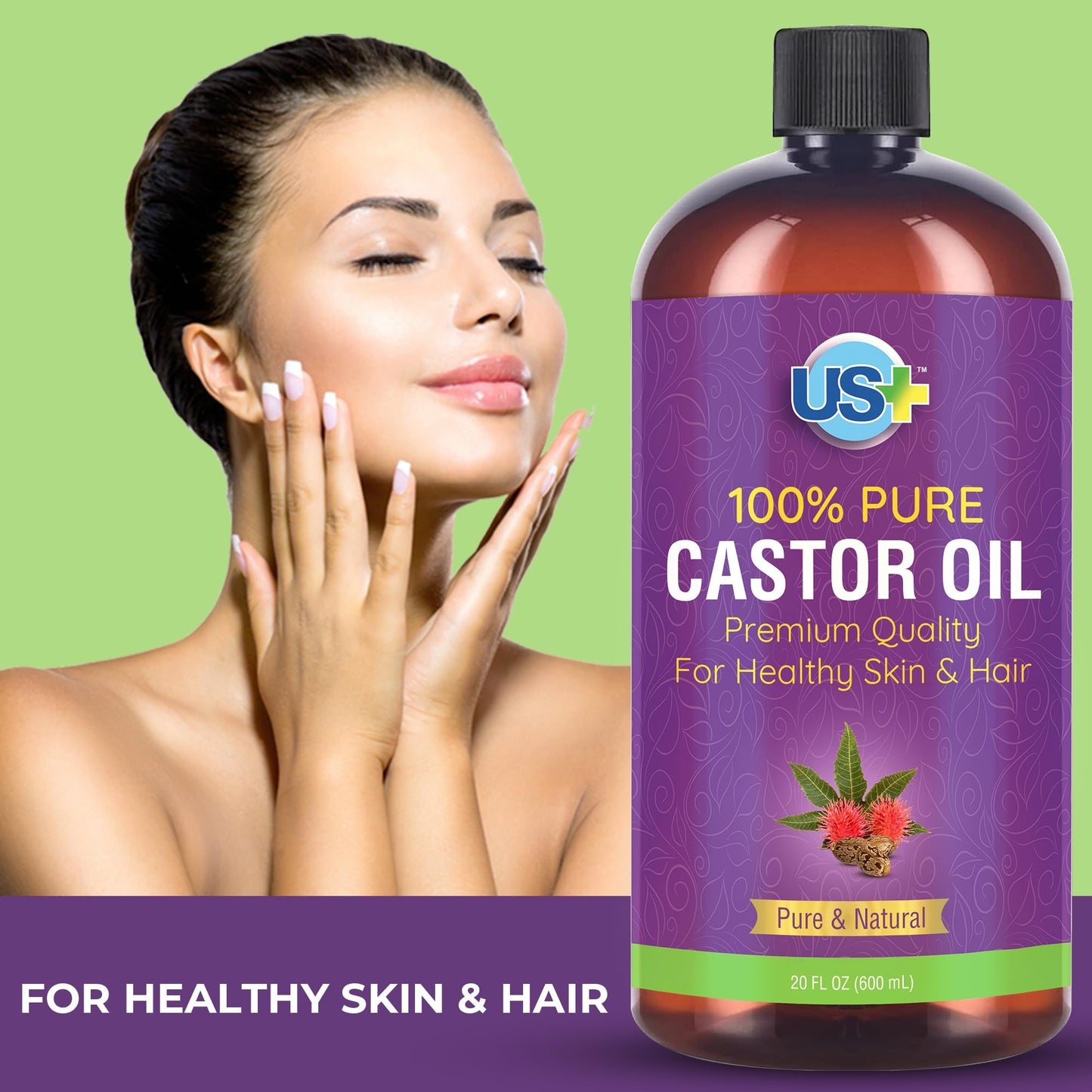 Us+ 20oz 100% Pure Castor Oil - Cold-pressed, Unrefined, Hexane-free - USP Grade - Premium Quality Us+Buy Supplements Australia